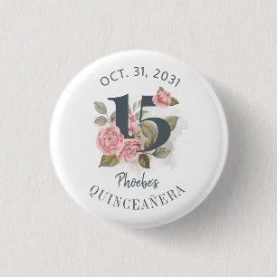 Badge Rond 2,50 Cm Quinceanera Floral rustique 15e anniversaire