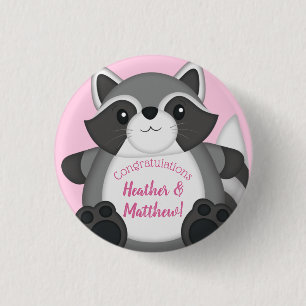 Badge Rond 2,50 Cm Raccoon Baby shower rose