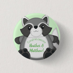 Badge Rond 2,50 Cm Raccoon Baby shower vert