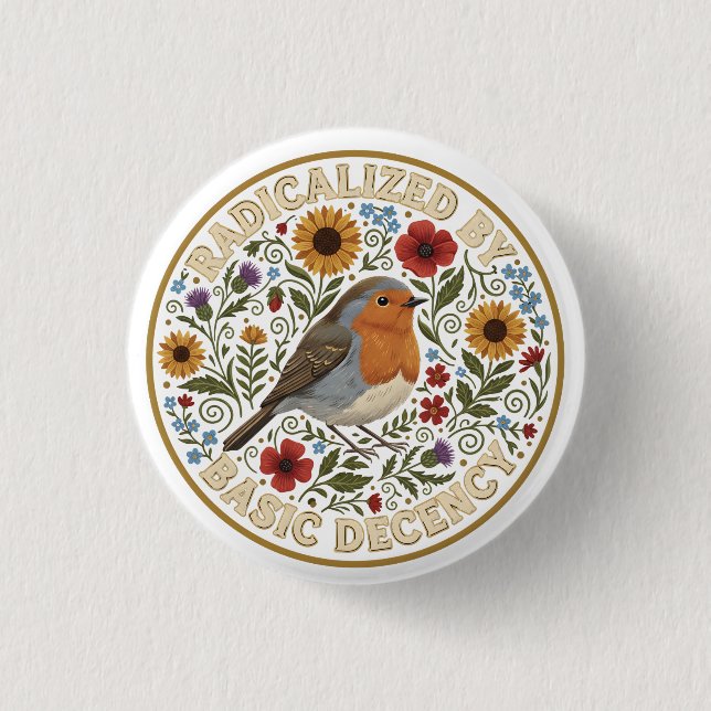 Badge Rond 2,50 Cm Radicalized by Basic Decency Bird Design – Vintage (Devant)