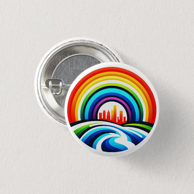Badge Rond 2,50 Cm Rainbow City Skyline Urban Diversity & Hope Design (Devant & derrière)