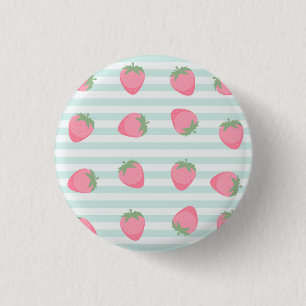 Badge Rond 2,50 Cm Rayures fraise rose