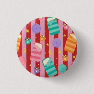 Badge Rond 2,50 Cm Rayures roses et rouges avec motif de soirée pyjam