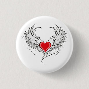 Badge Rond 2,50 Cm Red Angel Coeur avec ailes