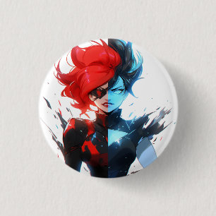 Badge Rond 2,50 Cm Red Blue Fire Ice Comic Style Anime Girl