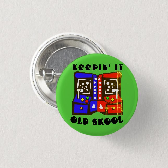 Badge Rond 2,50 Cm Red Blue Garder il Old School Arcade Gamer (Devant & derrière)