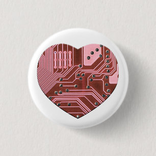 Badge Rond 2,50 Cm Red Heart Circuit Board Valentines