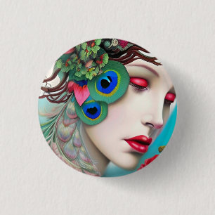 Badge Rond 2,50 Cm Red Lips et Rose Peacock Abstrait
