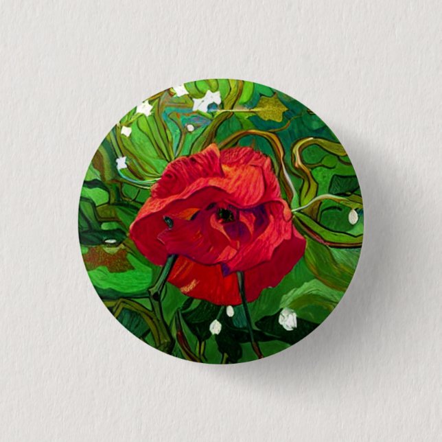 BADGE ROND 2,50 CM RED ROSE ART (Devant)