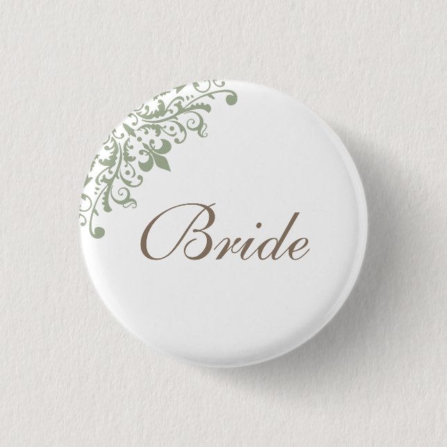 Badge Rond 2,50 Cm Regency Green Fleur de Lis Script Bride (Devant)