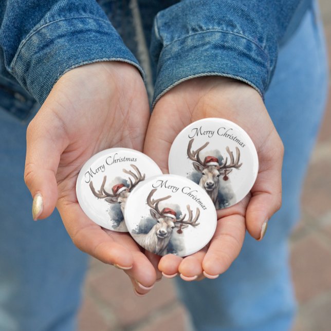 Badge Rond 2,50 Cm Reindeer de Noël, personnalisable (Créateur téléchargé)