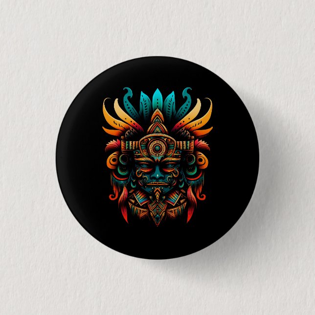 Badge Rond 2,50 Cm Religion Aztèque Dieu Tlaloc Mythologie maya Deity (Devant)