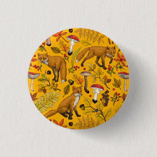 Badge Rond 2,50 Cm Renard d'automne sur orange