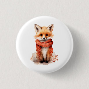 Badge Rond 2,50 Cm Renard mignon en écharpe rouge