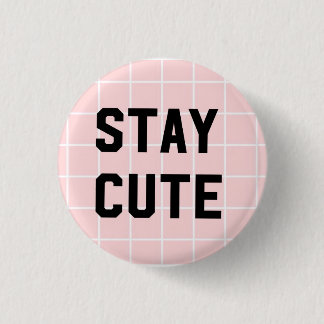Badge Rond 2,50 Cm Restez mignon/Grille rose