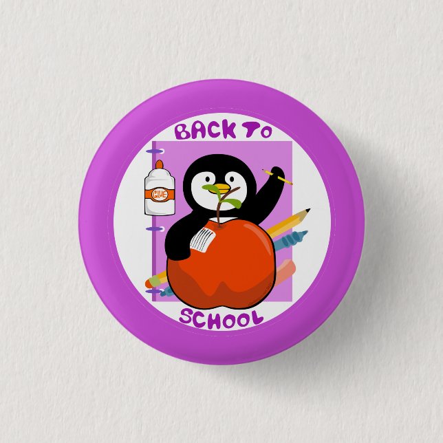 Badge Rond 2,50 Cm Retour à l'école Pingouin pourpre (Devant)