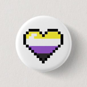 Badge Rond 2,50 Cm Rétro coeur à 8 bits non binaire de fierté