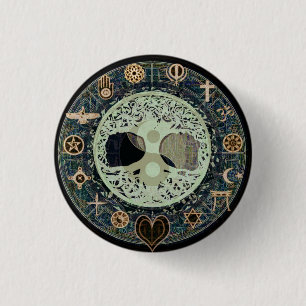Badge Rond 2,50 Cm Rétro Yin vivant paisible Yang w/Tree de la vie