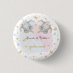 Badge Rond 2,50 Cm Révélation du genre Eléphant floral bleu rose