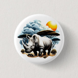 Badge Rond 2,50 Cm Rhinoceros blancs