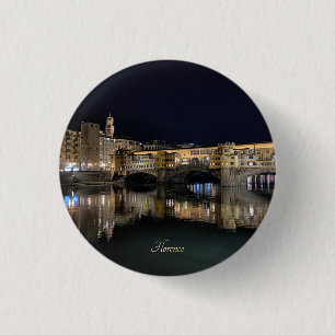Badge Rond 2,50 Cm rive de Florence la nuit, voyage