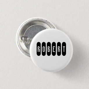 Badge Rond 2,50 Cm Robert Mens Nom en noir n blanc,