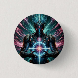 Badge Rond 2,50 Cm Robot Futuriste Noyau Cosmique Cyberpunk