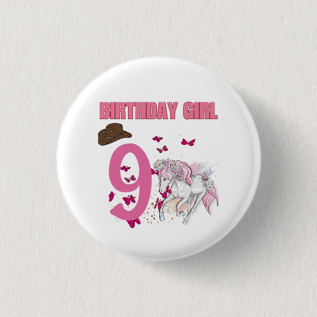 Badge Rond 2,50 Cm Rodéo Chevaux Fleurs de pivoine Fête d'anniversair (Devant)