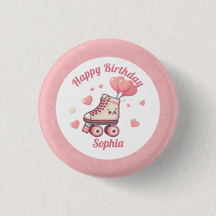 Badge Rond 2,50 Cm Roller Skate rose Parties scintillant Fille d'anni