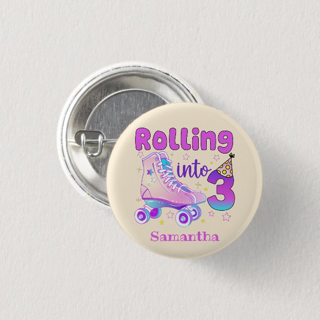 Badge Rond 2,50 Cm Rolling In 3| Roller Skater Anniversaire Célébrati (Devant & derrière)