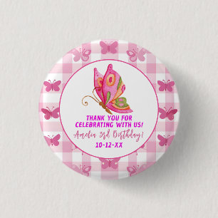 Badge Rond 2,50 Cm Rose or violet élégant papillon fille anniversaire