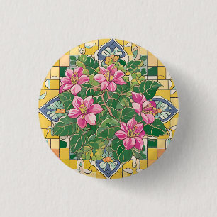 Badge Rond 2,50 Cm Rose sur Carrelage jaune