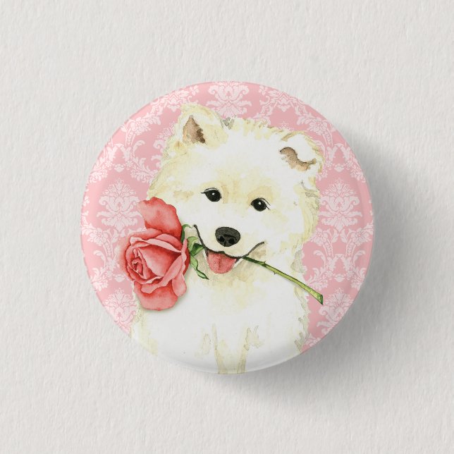 Badge Rond 2,50 Cm Rose Valentine Samoyed (Devant)