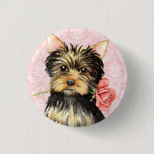 Badge Rond 2,50 Cm Rose Valentine Yorkie