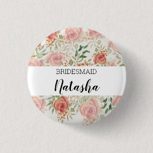 Badge Rond 2,50 Cm Roses Aquarelle Orange Blush Monogrammées