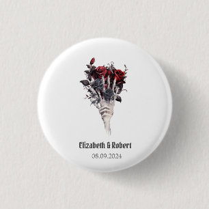 Badge Rond 2,50 Cm Roses rouges gothiques Squelette Mariage