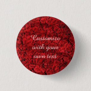 Badge Rond 2,50 Cm Roses Rouges Texte Personnalisé