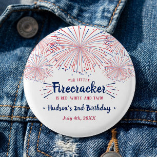 Badge Rond 2,50 Cm Rouge, Blanc & Deux ! Fête d'anniversaire pour les