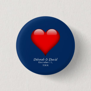 Badge Rond 2,50 Cm Rouge Coeur bleu Moderne minimaliste Mariage