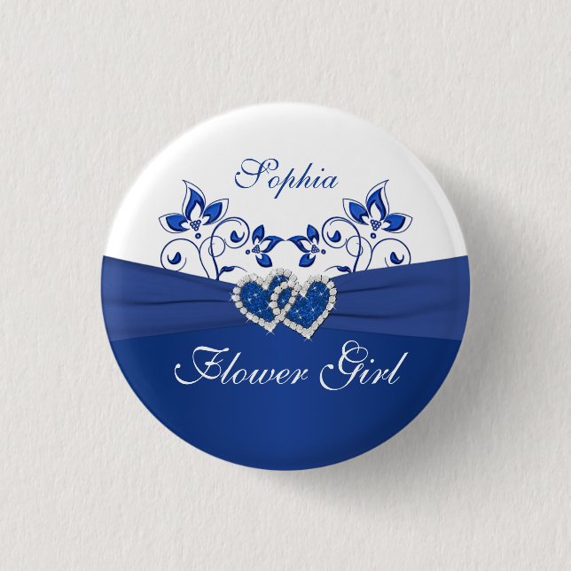 Badge Rond 2,50 Cm Royal Blue, Blanc Floral Flower Pin (Devant)
