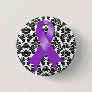 Badge Rond 2,50 Cm Ruban de pourpre de damassé de Cancer pancréatiq