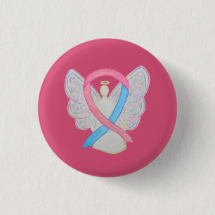 Badge Rond 2,50 Cm Ruban de sensibilisation à l'angle rose et bleu Ép