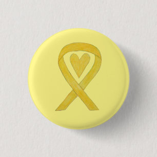 Badge Rond 2,50 Cm Ruban de sensibilisation au coeur jaune Peintures 