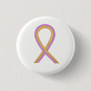 Badge Rond 2,50 Cm Ruban de sensibilisation au rose et à l'or, bouto