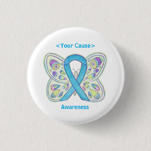 Badge Rond 2,50 Cm Ruban de sensibilisation bleu clair Bouton d'art p