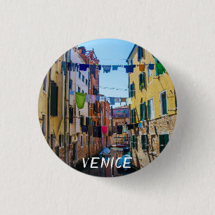Badge Rond 2,50 Cm Rue à Venise avec lave-linge Italie