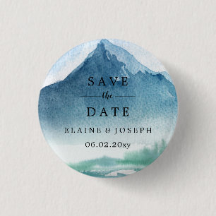 Badge Rond 2,50 Cm Rustic Watercolor Mountains Lake Enregistrer La Da