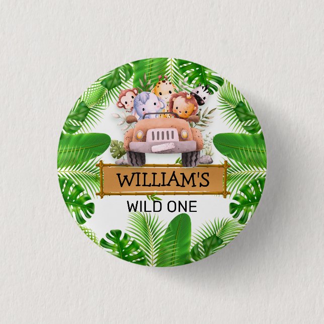 Badge Rond 2,50 Cm Safari Animaux sauvages un anniversaire (Devant)
