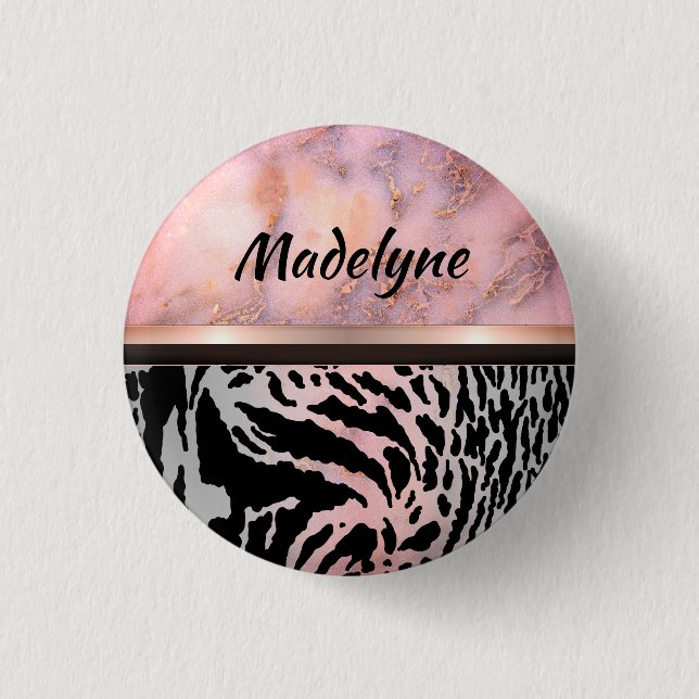 Badge Rond 2,50 Cm Safari de tigres rose marbre (Devant)