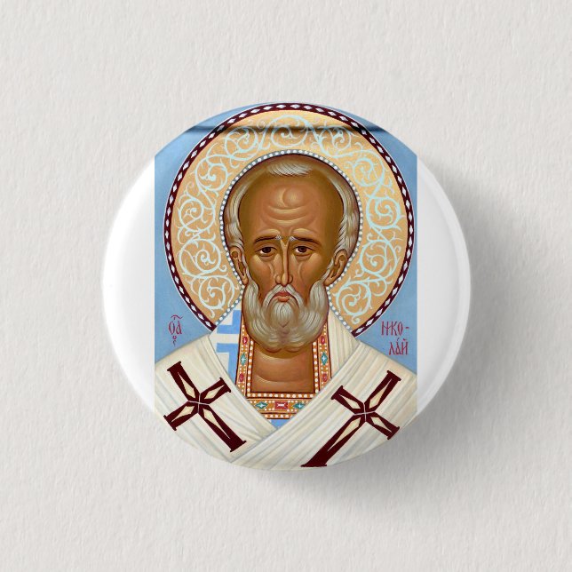 Badge Rond 2,50 Cm Saint Nicolas de Myre Art Orthodoxe Premium (Devant)